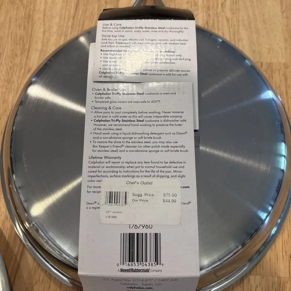 Calphalon Tri Ply Stainless Steel  10” Omelette Pan With Lid New
